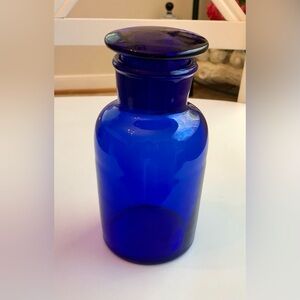 Vintage Cobalt Blue Glass Apothecary Bottle w/Ground Glass Neck & Lid Stopper